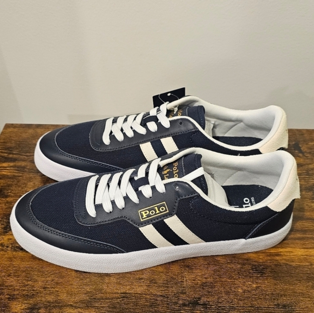 NIB Polo by Ralph Lauren Men's Dark Blue and White Sneakers Size--9.5. - Picture 8 of 8